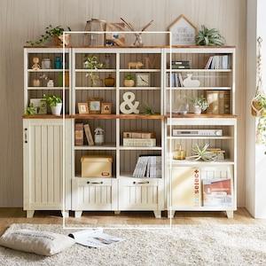 高さを抑えたカントリー調の引出し付きオープンラック(幅77cm)の商品写真