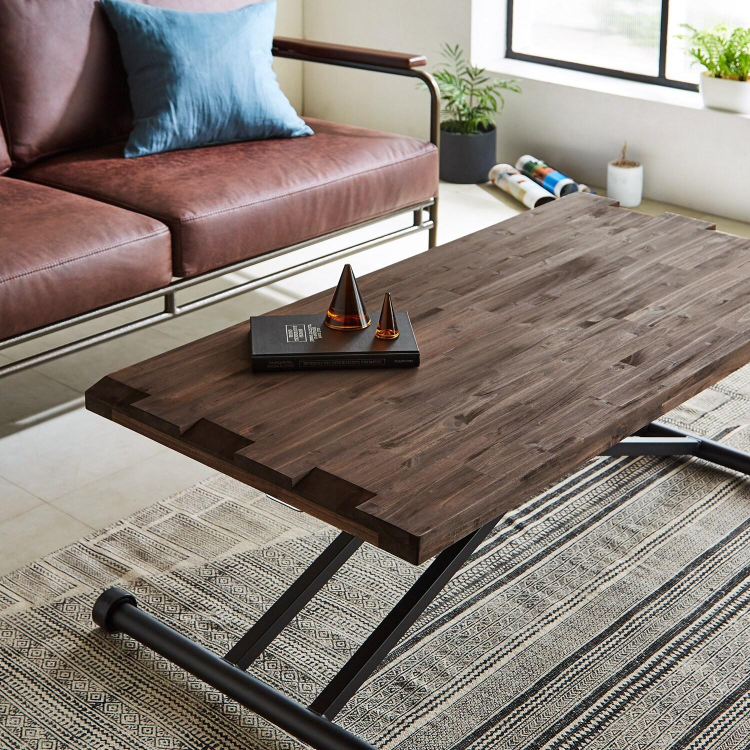 シャビー天板の昇降式リビングテーブルの商品写真