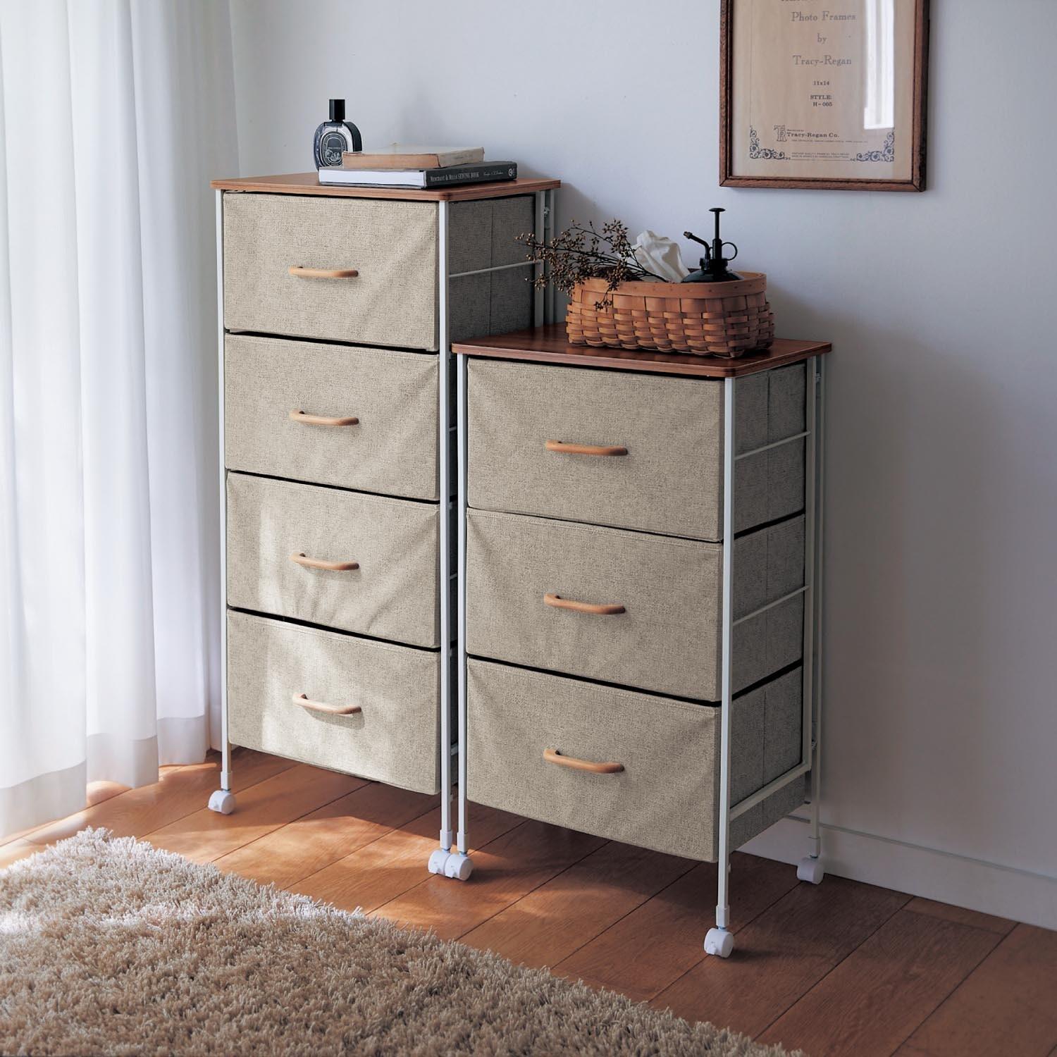 組立簡単!木調天板のファブリックチェストの商品写真