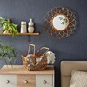 Bohoスタイルのラタン素材のモチーフウォールミラーの商品写真