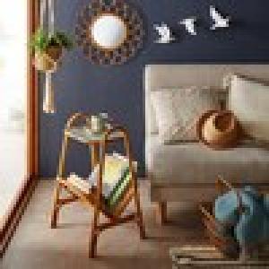 Bohoスタイルのラタンサイドテーブルの商品写真