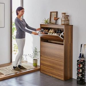 スリムとワイドが選べる!フラップ扉の薄型シューズラックの商品写真