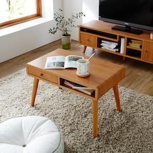 丸みがかわいい北欧調引出し付きリビングローテーブルの商品写真