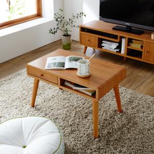 丸みがかわいい北欧調引出し付きリビングローテーブルの商品写真