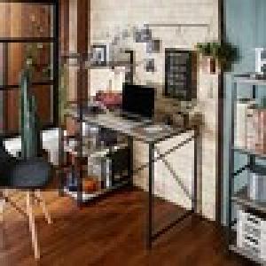 グレイッシュナチュラルのラック付きパソコンデスクの商品写真