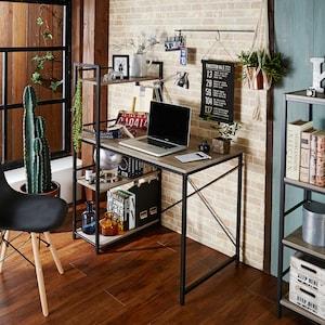 グレイッシュナチュラルのラック付きパソコンデスクの商品写真