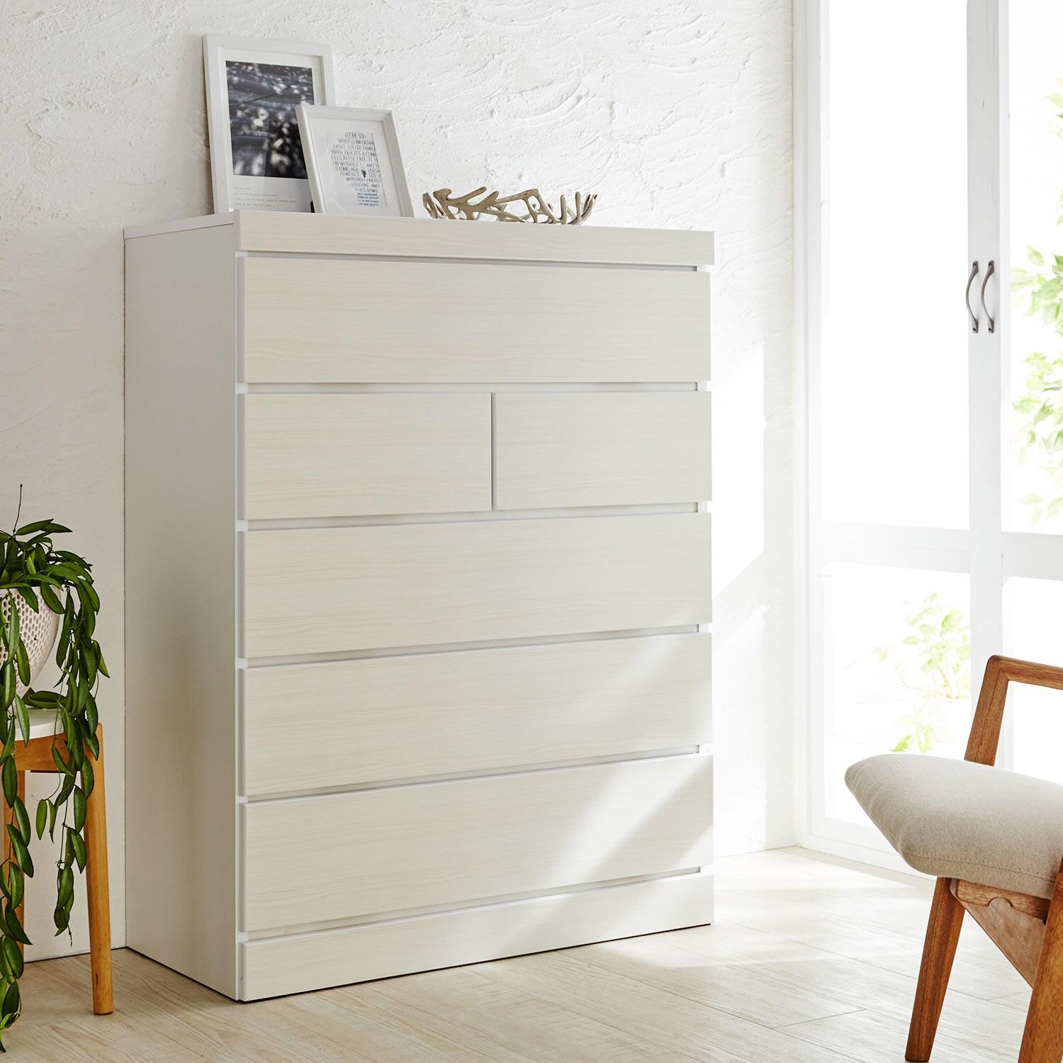 [日本製]ホワイト木目の衣類チェストの商品写真