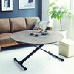 コンクリート調天板の昇降式円形リビングテーブルの商品写真