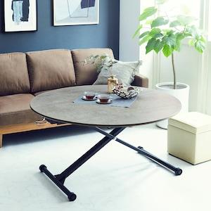 コンクリート調天板の昇降式円形リビングテーブルの商品写真