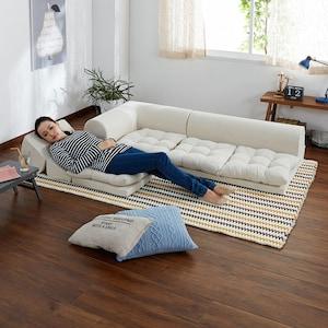 4スタイルにレイアウト自在!ふわふわクッション付コーナーローソファーの商品写真