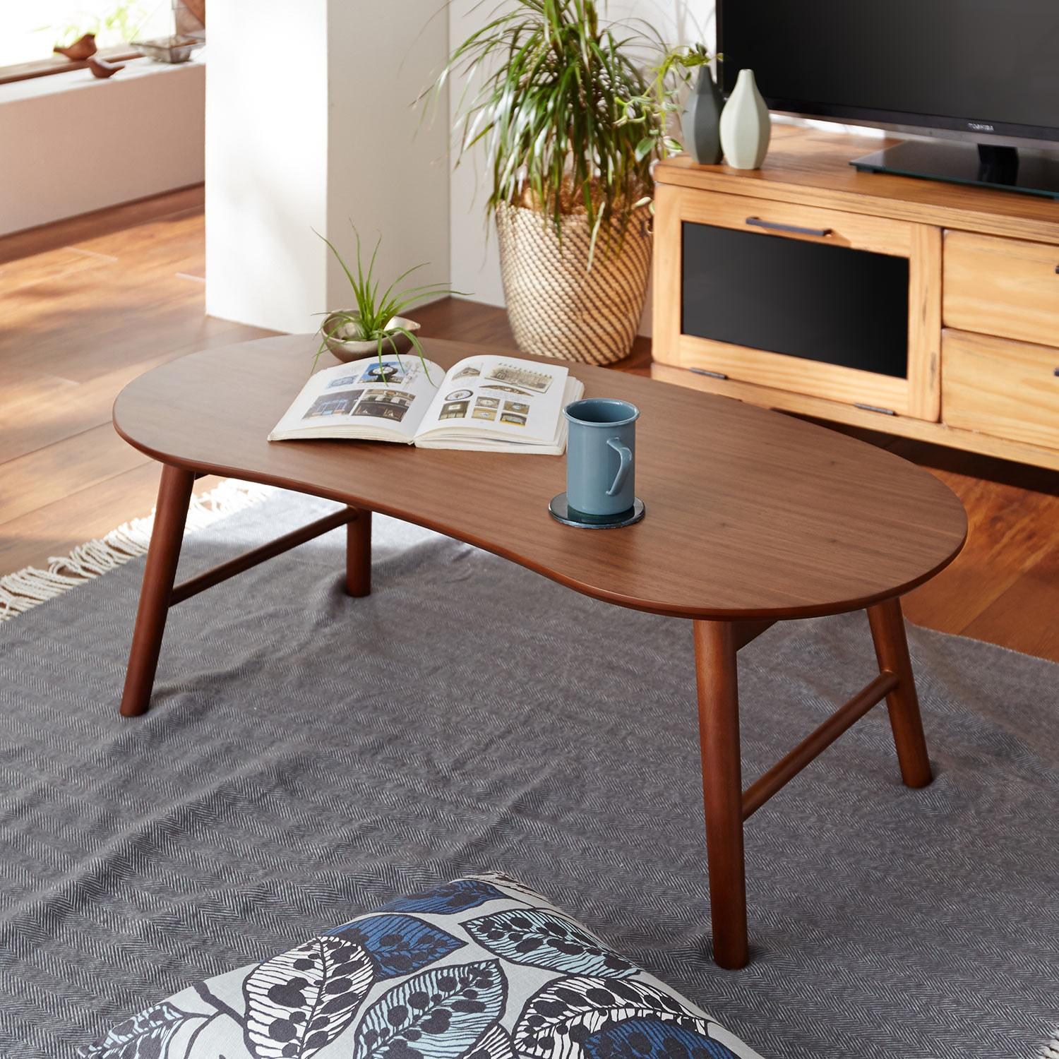 天然木の折りたたみ豆型リビングローテーブルの商品写真