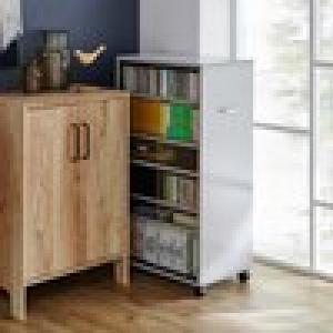 ビデオやCD収納できるガラス扉のワゴンの商品写真