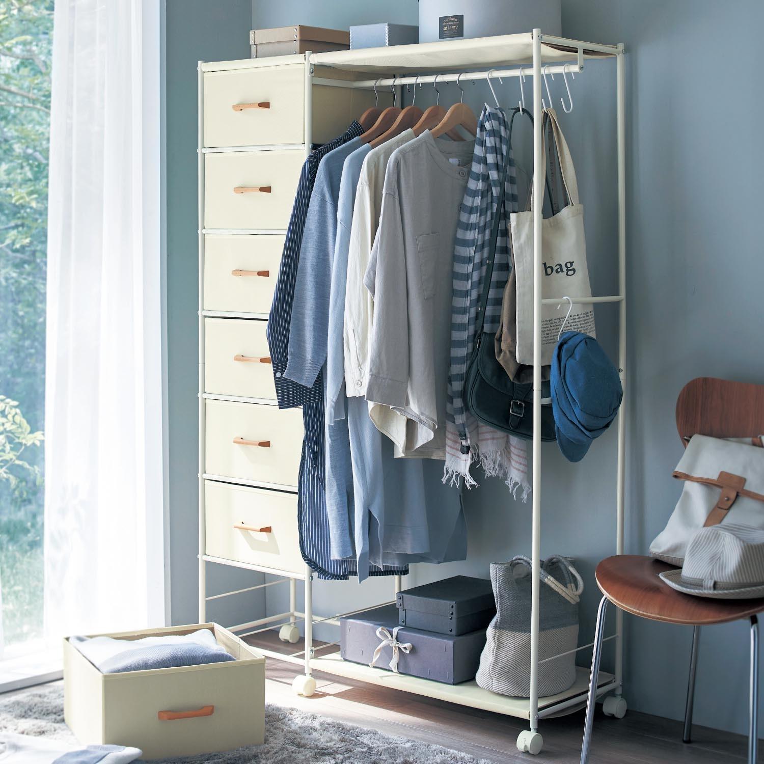 多段チェスト付きハンガーラック <幅80/幅105cm>の商品写真