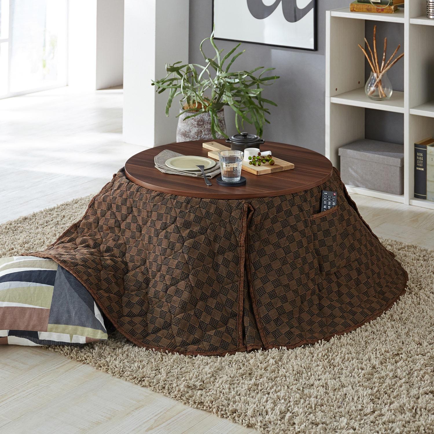 リバーシブル天板のコンパクト円形こたつ&こたつ布団セットの商品写真