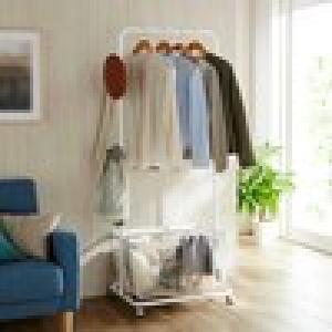 【4月28日までタイムセール】 バスケット付きハンガーラックの商品写真