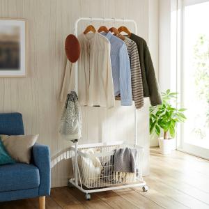 【4月28日までタイムセール】 バスケット付きハンガーラックの商品写真