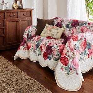 画家ルドゥーテのデザインのバラ柄マルチカバー・ソファーカバーBの商品写真