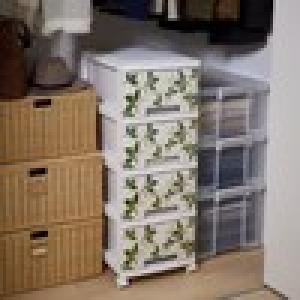 リーフ柄の衣類収納4段チェストの商品写真