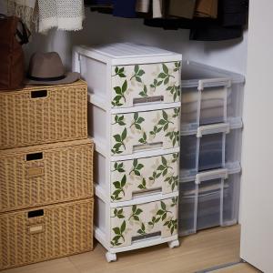 リーフ柄の衣類収納4段チェストの商品写真