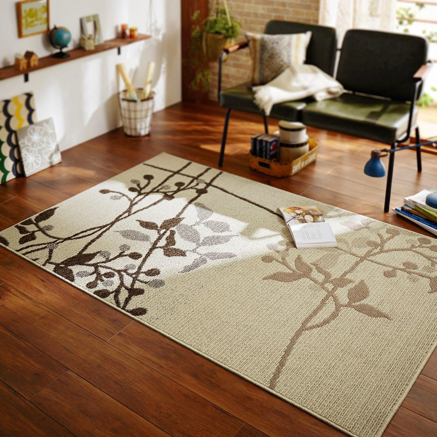 撥水・防汚・防ダニ・抗菌のリーフデザインラグの商品写真