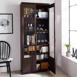 [日本製]ダブル棚板のガラス扉の頑丈本棚の商品写真