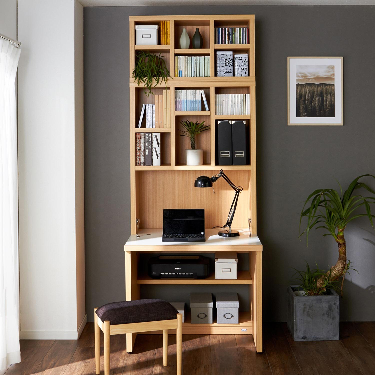 [日本製]頑丈棚板の棚付きライティングパソコンデスクの商品写真