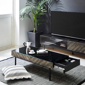 ガラス天板の引出し付きモダンリビングローテーブル[日本製]の商品写真