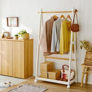 【超特価商品】 天然木のキャスター付きハンガーラック <幅85cm>の商品写真