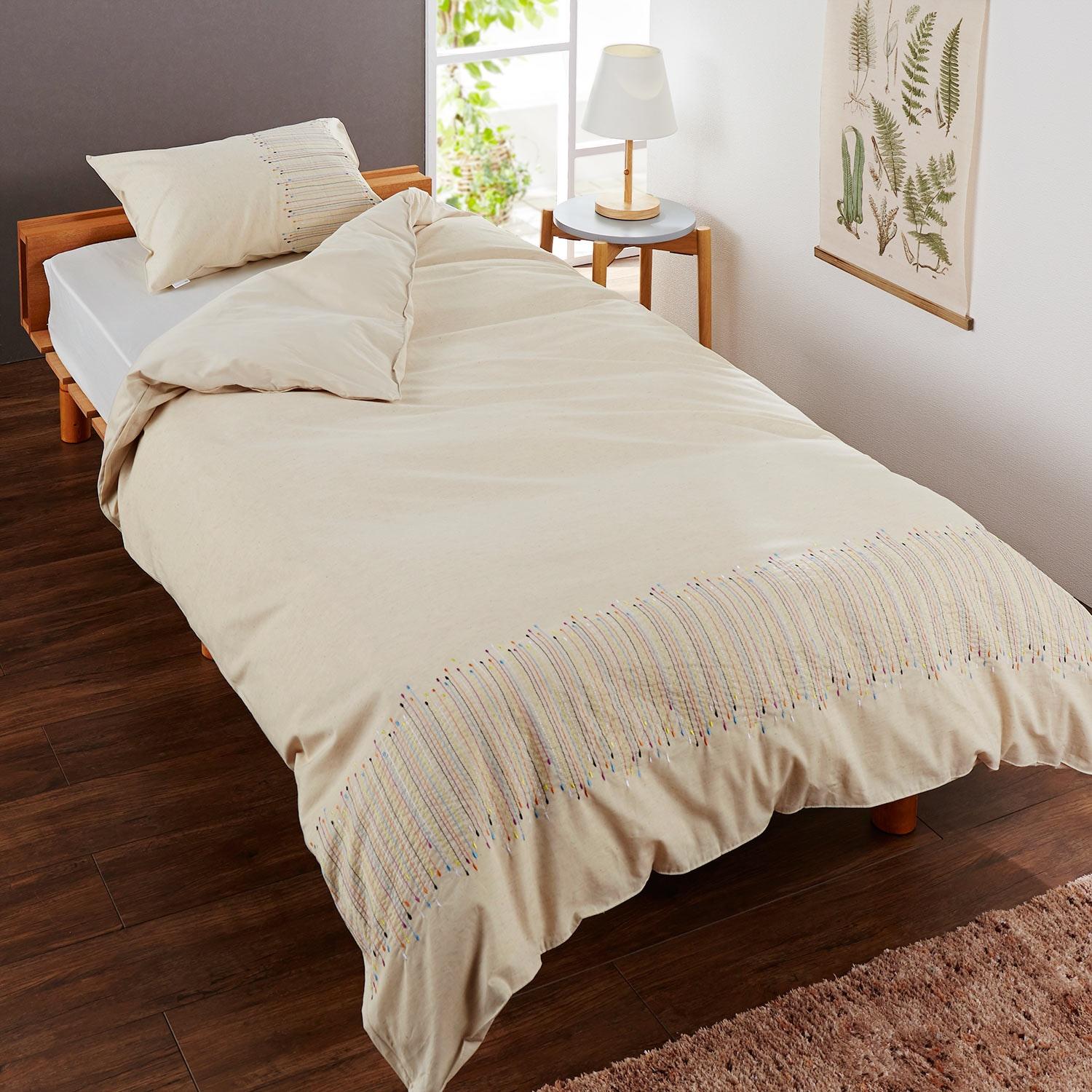 リネンコットンの刺繍枕カバー&掛け布団カバーセット <2点セット>の商品写真