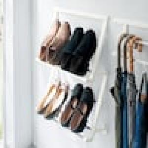 【専用パーツ必要】 壁を傷つけずに取り付けられる浮かせるシューズラック2個セットの商品写真