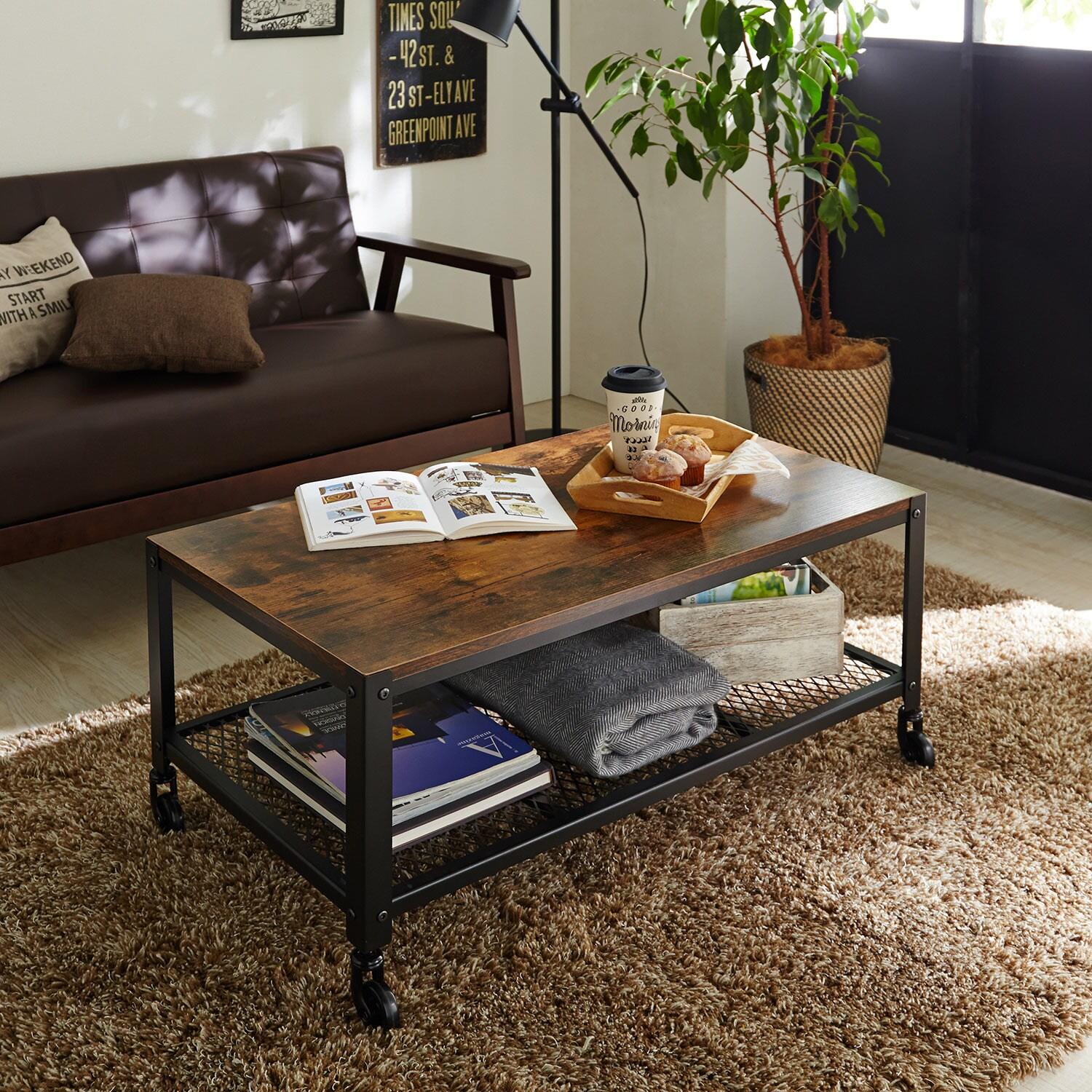 ヴィンテージ調キャスター付きリビングローテーブルの商品写真