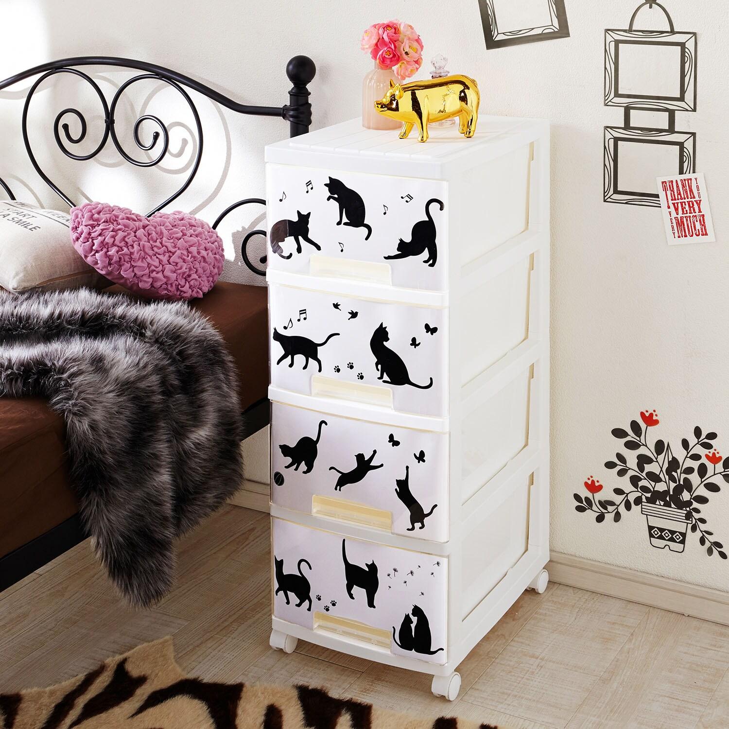猫柄の衣類収納4段チェストの商品写真
