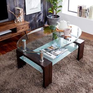 ガラス天板の楕円形リビングローテーブルの商品写真