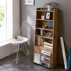 スッキリ置ける!塩系インテリアに馴染むフラップ扉付き扉付き本棚・オープンラックの商品写真