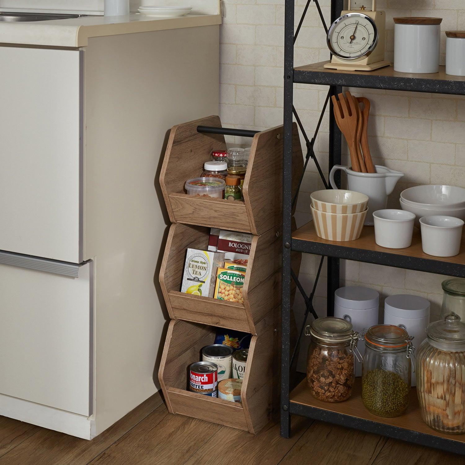 スッキリ置ける!塩系インテリアに馴染むスタッキング収納ボックス3個セットの商品写真