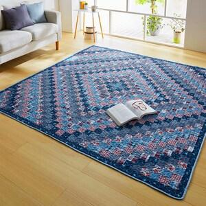 ウォッシュ加工のパッチワーク調キルトマルチカバー・ソファーカバー(ブルーチェック)の商品写真