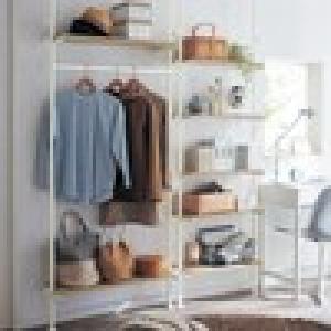 木調棚板の突っ張り式ハンガーラック <幅70cm/幅90cm>の商品写真