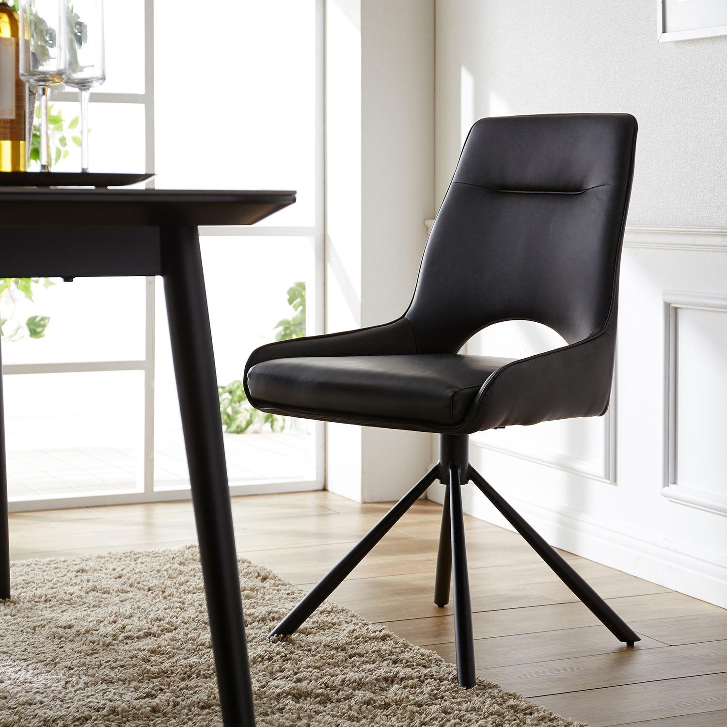 合皮の回転式モダンダイニングチェア2脚セットの商品写真