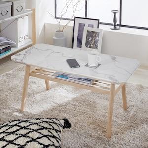 大理石調デザインの棚付きリビングローテーブルの商品写真