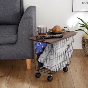 アイアンフレームのキャスター&ふた付きバスケットの商品写真