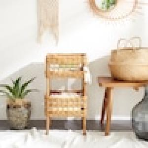 ラタンの2段バスケット <幅34cm>の商品写真