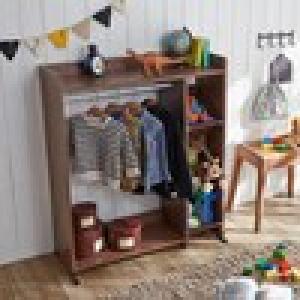 チョコレートカラーのバスケット収納付きハンガーラックの商品写真