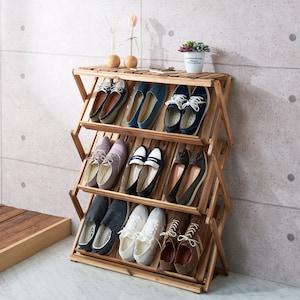 アカシア材の折りたたみシューズラックの商品写真