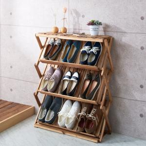 アカシア材の折りたたみシューズラックの商品写真