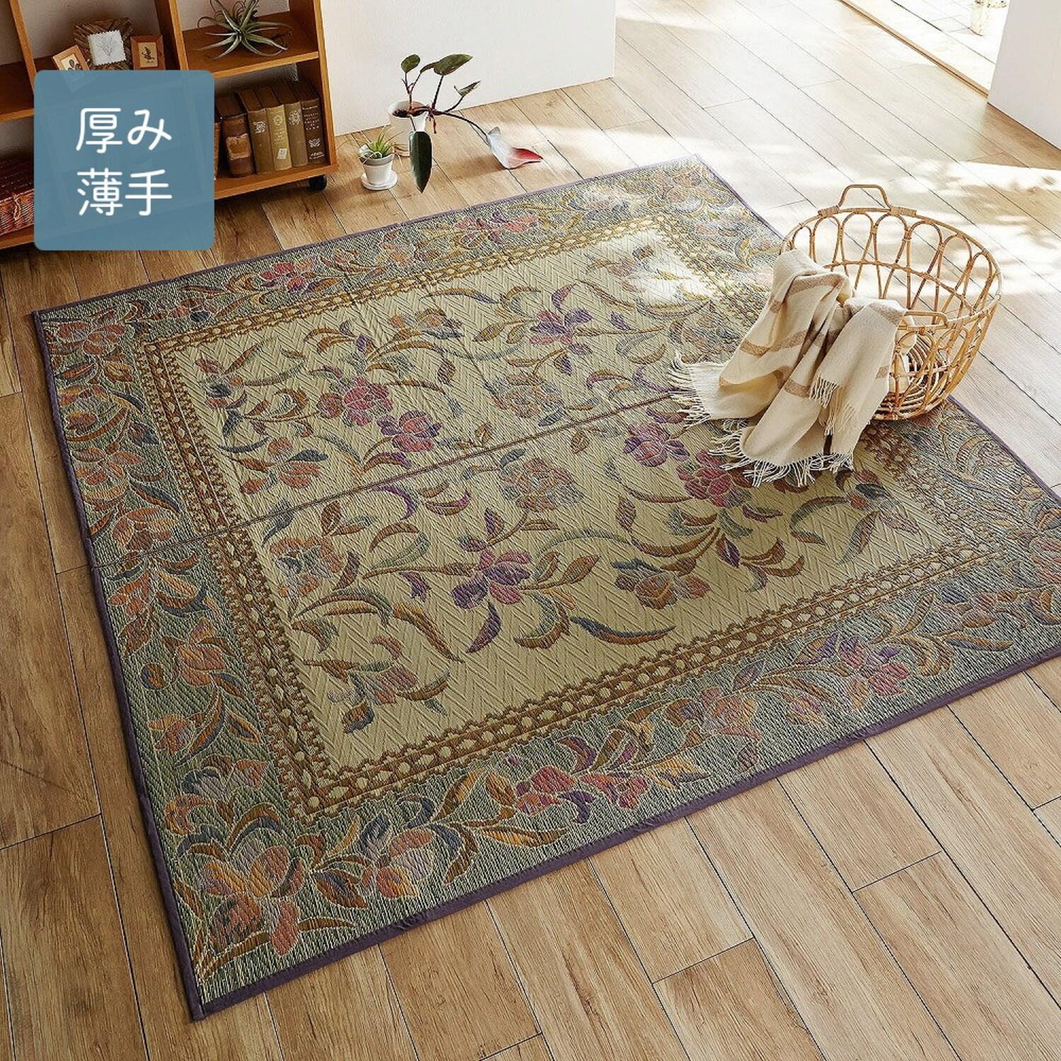 フラワー柄のい草ラグの商品写真