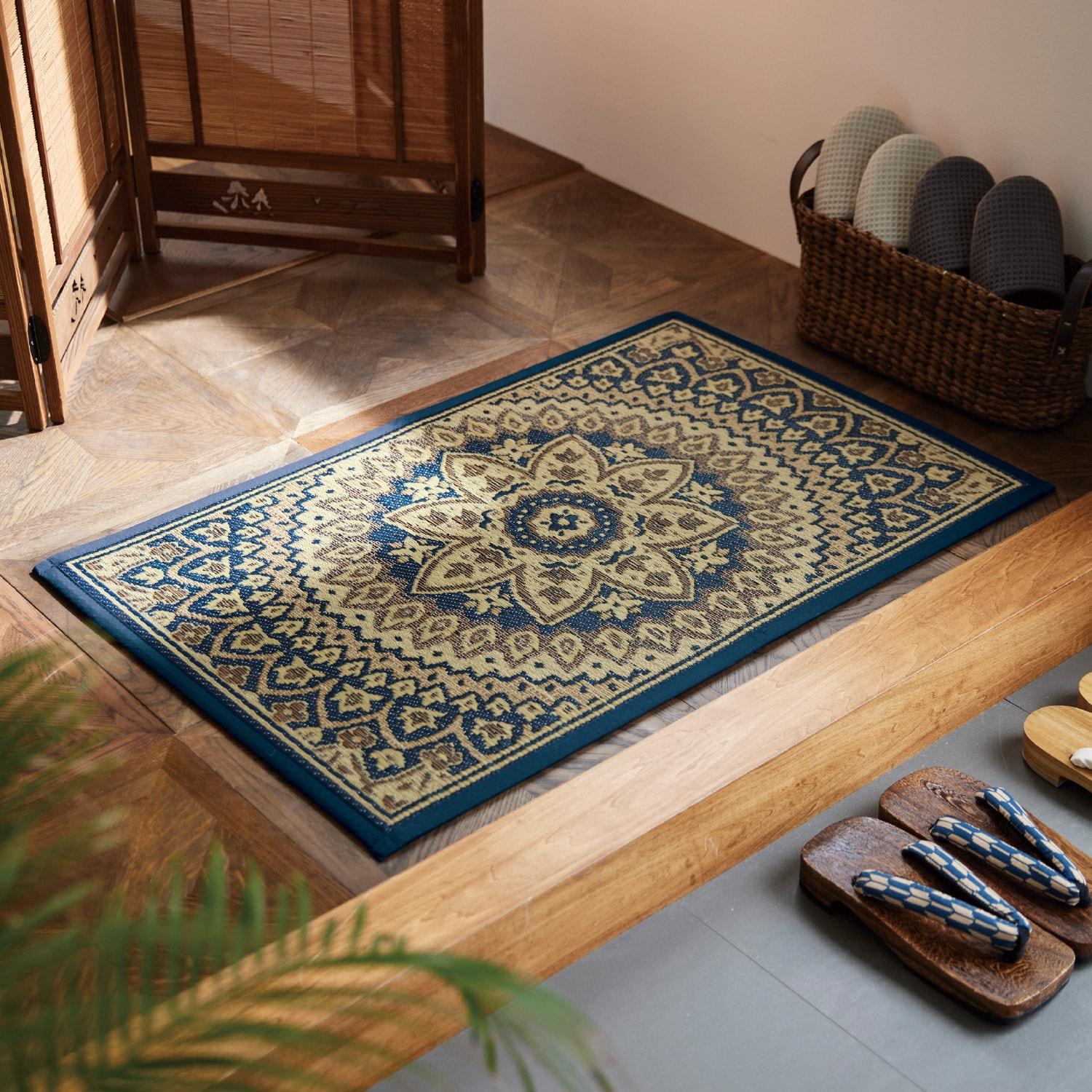 絨毯みたいなオリエンタル柄のい草玄関マット[日本製]の商品写真