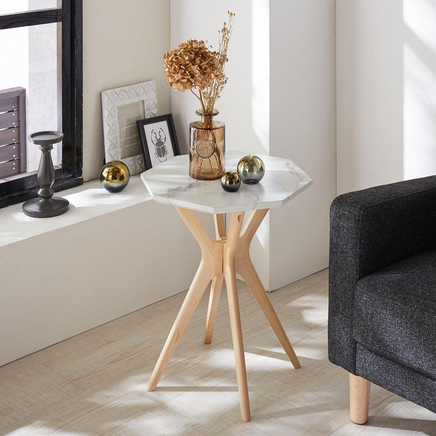 大理石調天板の八角サイドテーブルの商品写真