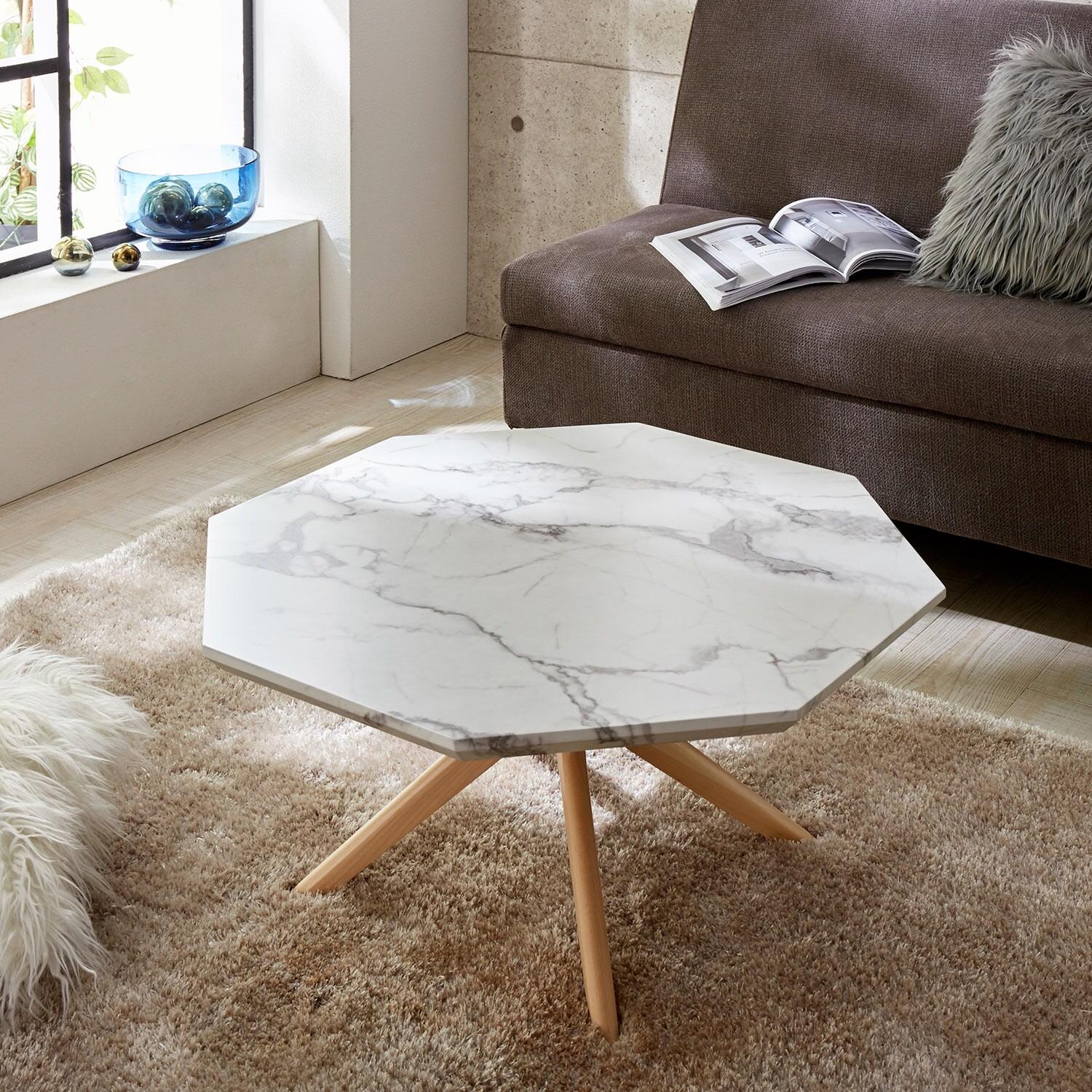 大理石調天板の八角リビングローテーブルの商品写真
