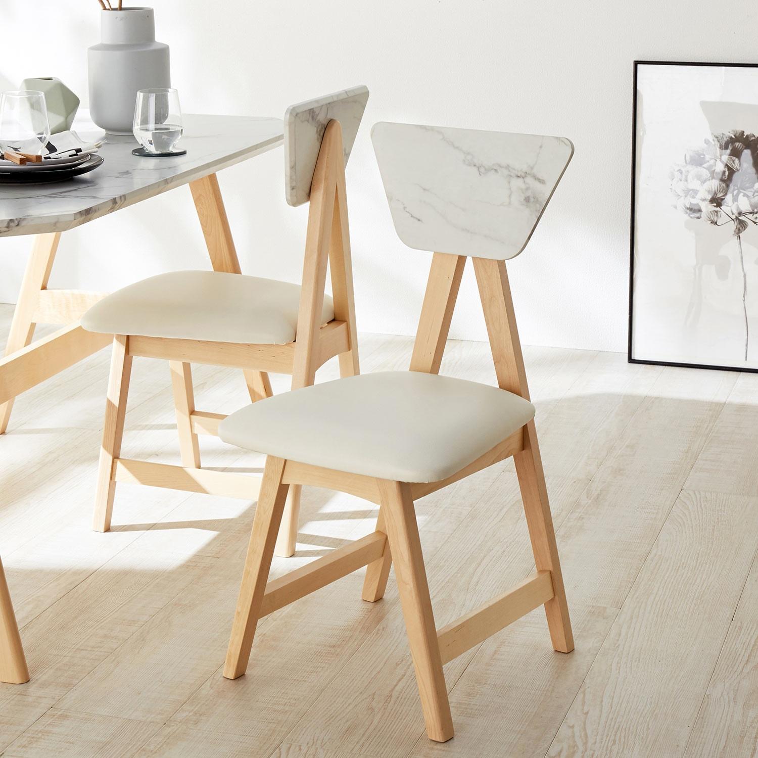 大理石調背もたれのダイニングチェア2脚セットの商品写真