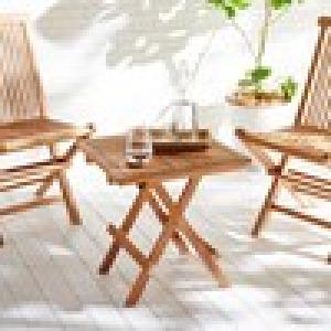 軒下でも使えるチーク材の折りたたみテーブル <50×50cm>の商品写真